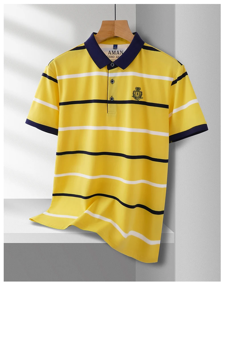 Light luxury stripe short sleeve men T-shirt high-end brand letter embroidery fashion urban style silky smooth casual polo shirt 15 Seba69e6f222b4401be0a2765e627d987s