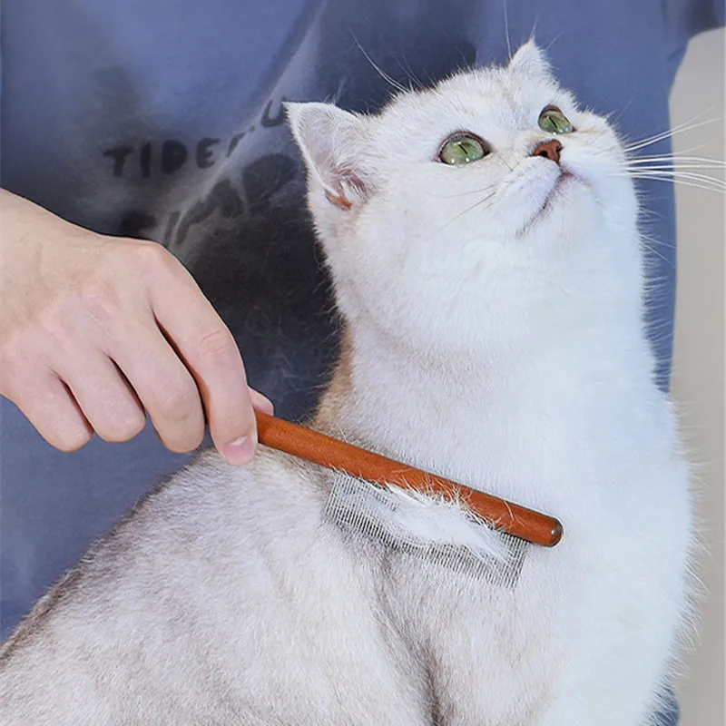 Borttagningsmedel för rostfritt stål Trähandtag Katt Hår Kam Husdjursvård Massage Hundborste Rengöringsverktyg Husdjurstillbehör_voghion.com