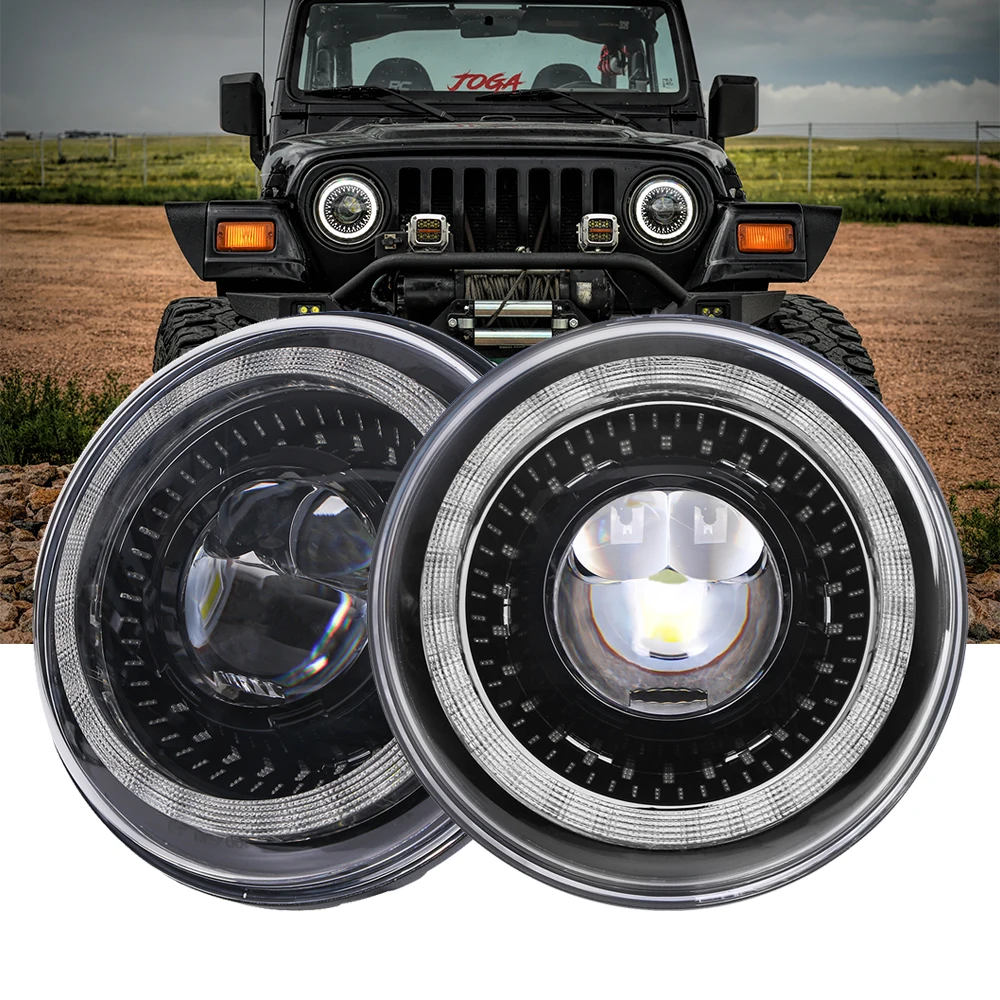 

7Inch Projection LED Headlights with Halo DRL/Turn Signal For Jeep Wrangler TJ JK JKU Hummer H1 H2 Lada Niva 4x4 UAZ Headlamp