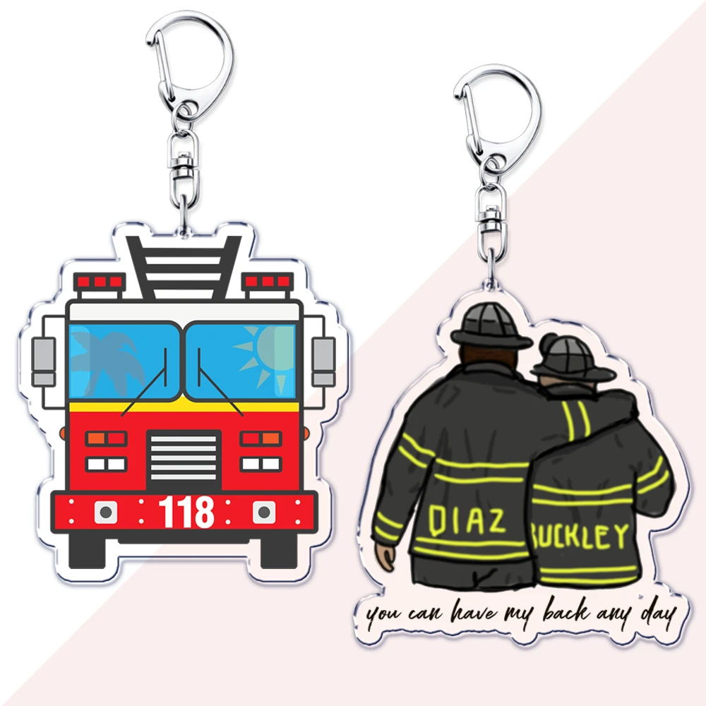 Beliebte TV-Show 9-1-1 Schlüsselanhänger für Zubehör Tasche Evan Buckley Eddie Diaz Oliver Stark Bobby Nash Schlüsselanhänger Schmuck Fans Geschenke