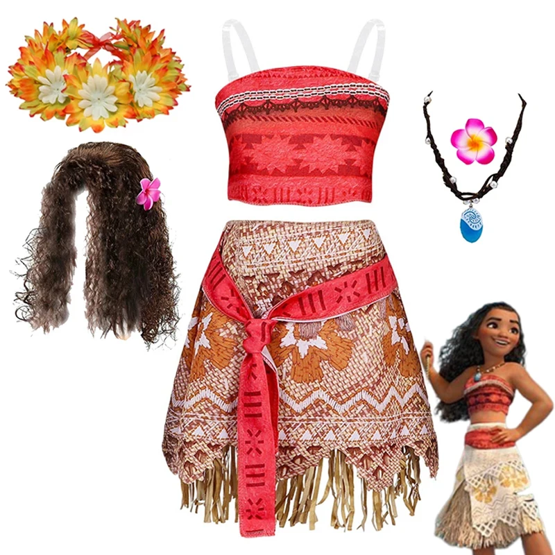 Robe du film Disney Moana pour filles, Costume de fête Cosplay d’halloween, vêtements fantaisie de princesse, tenue Vaiana pour enfants, nouvelle collection