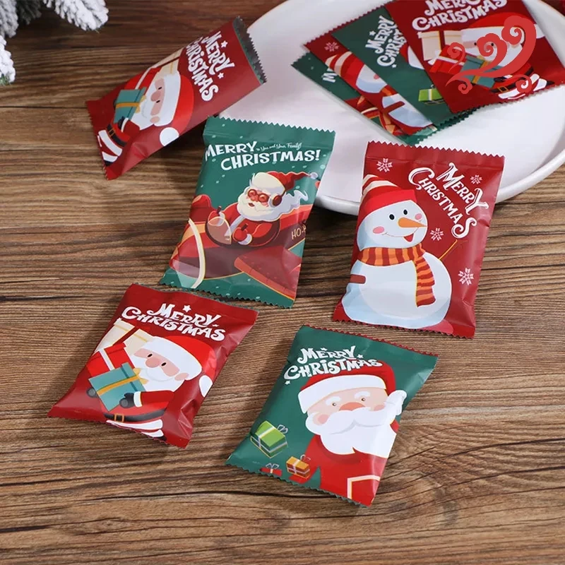 100pcs Santa Cookie Hot Seal Bags For Handmade Candy Nougat Biscuit Packaging Christmas New Year Party Decoration Xmas Gift Bags