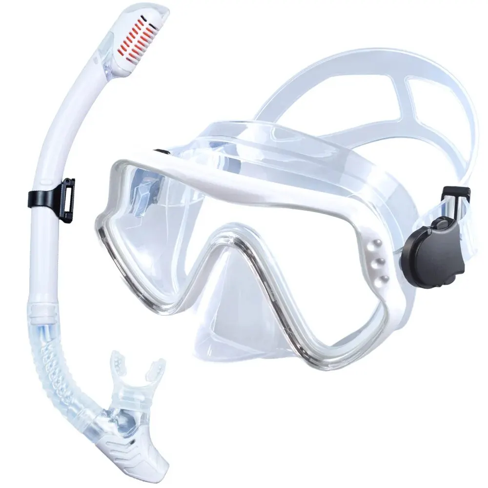 Adult Panoramic Snorkeling Gear Set with Tempered Glass Dive Mask and Dry Snorkel