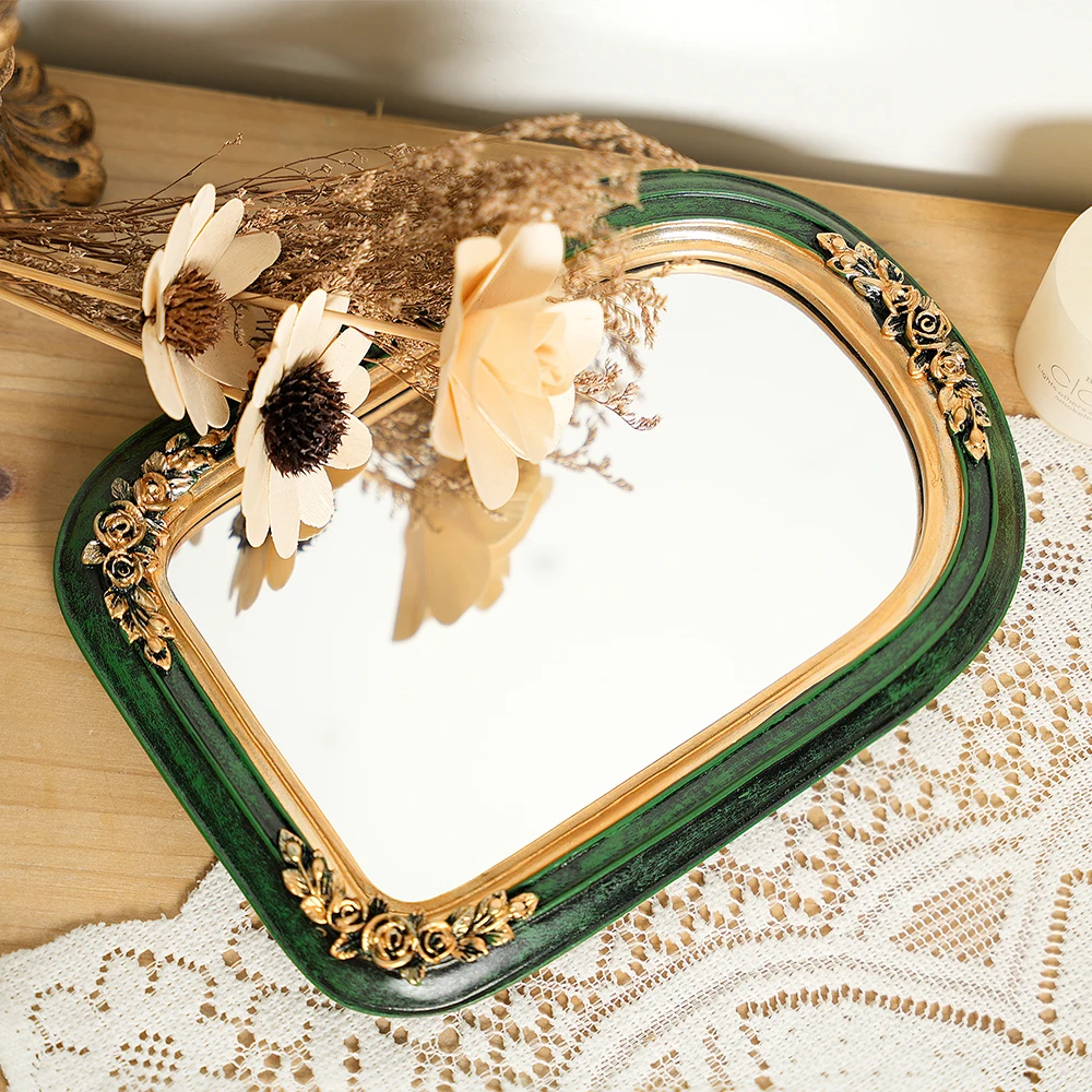 European Resin Embossed Carved Mirror Makeup Mirror Vintage Resin Photo Props Girl Makeup