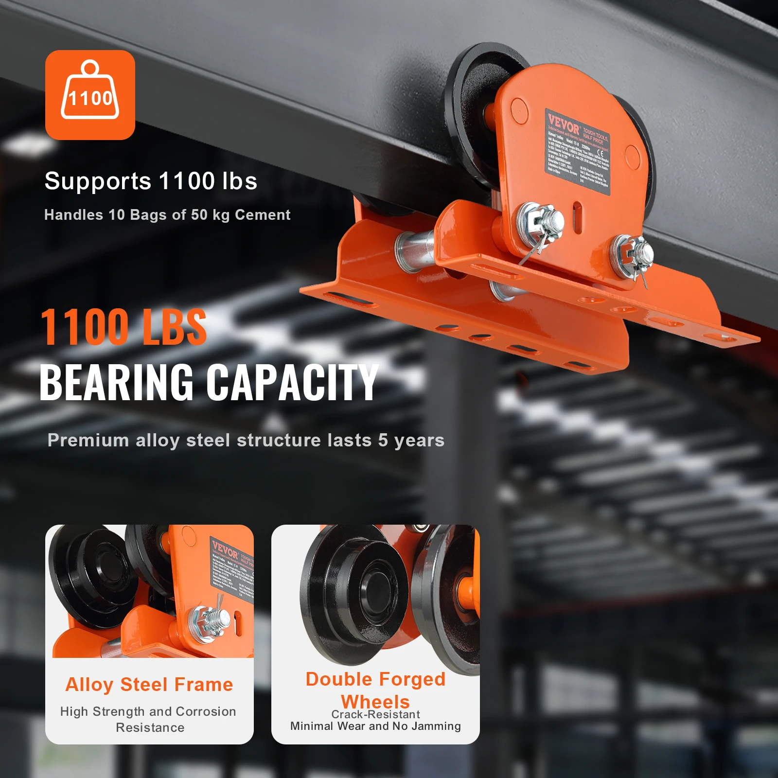 Electric Hoist VEVOR Manual Trolley 0.5/1 Ton Capacity for PA200 PA250 PA300 PA400 PA500 Push Beam Trolley with Dual Wheels electric hoist