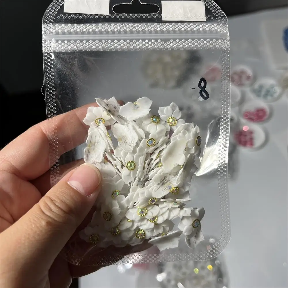 Handgefertigte Acryl-Blumen-Nagelkunst-Charms, Schmetterlingsblütenblatt mit Perlen-Strasssteinen, Kristall geschnitzt, DIY-Maniküre *1/5/10/12/24/20/50 * – Detail 27