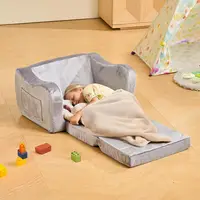 2in1 Kids Sofa, Foldable Toddler Couch with Armrests, Made of 28D Sponge amp Short Pile, Convertible Toddler Chair to Lounger, 2