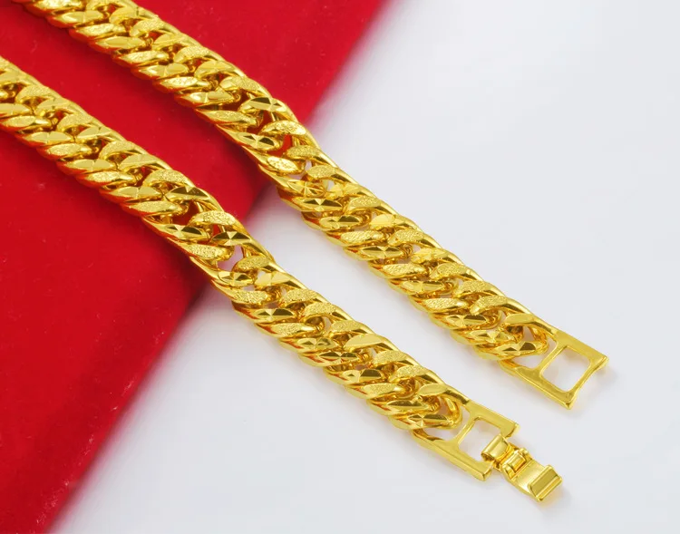 9MM 24K Pure Gold Color Bracelets for Men Women Chain