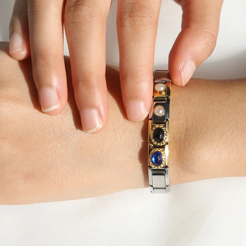 Charm bracelet Hapiship 9mm width original daisy blue pink orange rhinestone high-end charm fit bracelet stainless steel jewelry making DJ004