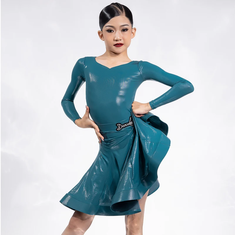 

Fashion Girls Long Sleeved Latin Dance Dresses National Standard Ballroom Dance Competition Costumes Performance Wear DWY9595