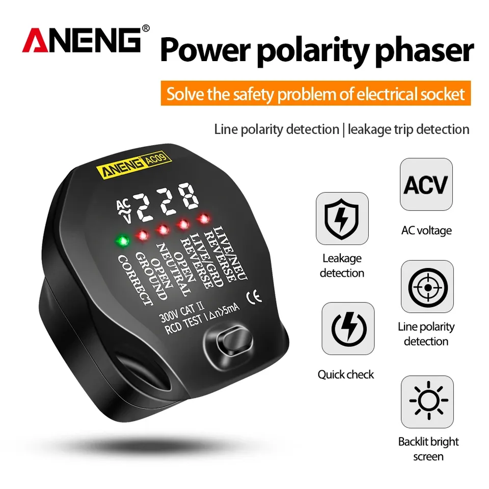 ANENG AC09 Digital Socket Tester AC Voltage Test Socket Detector US Plug Leakage detection Line polarity detection Test tools
