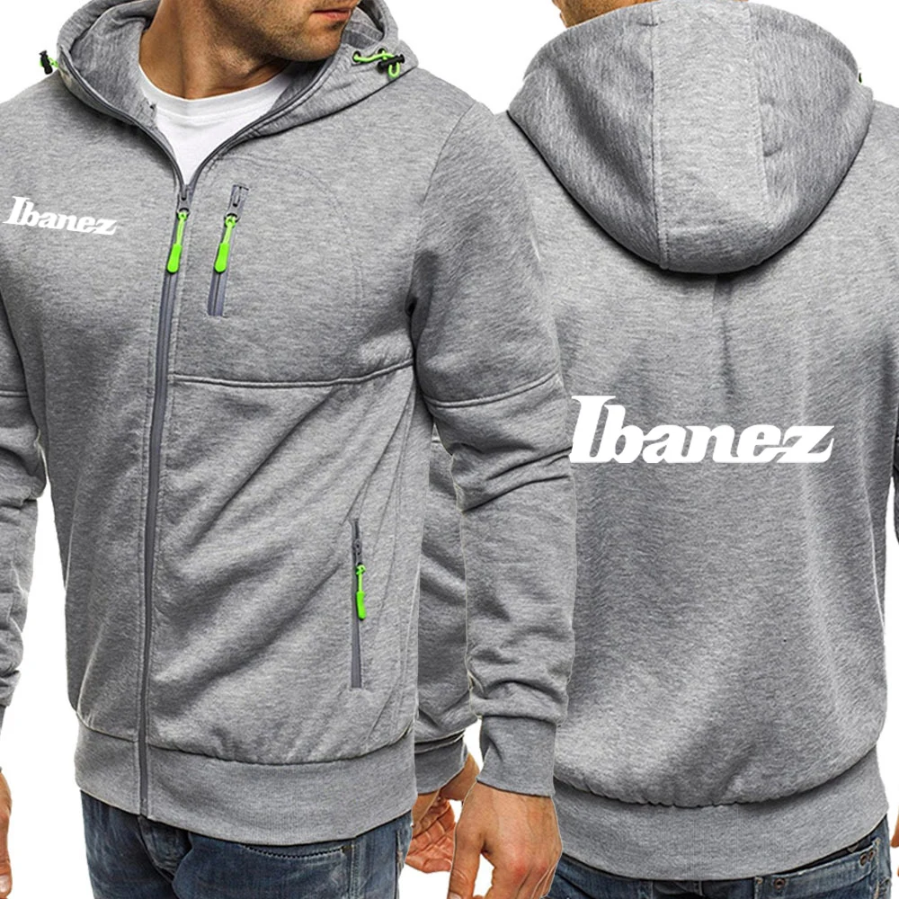 Ibanez Guitar Tri-color Hooded Jacket Spring Autumn Men Comfortable Slim-fit Spliced Leisure Comfort Zipper Top