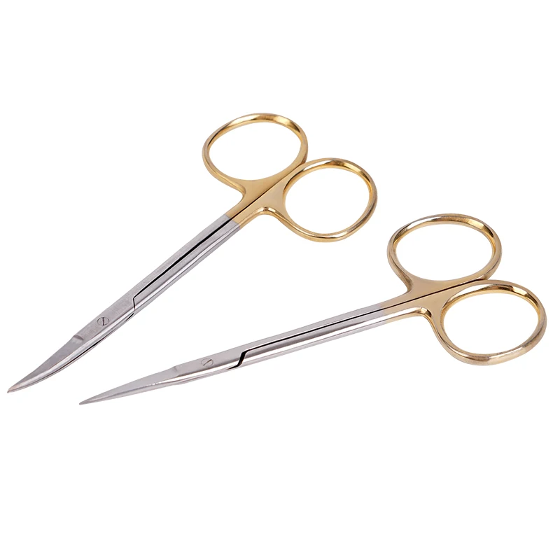 Dental Edelstahl Medizinische Chirurgische Schere Gerade/Gebogene Spitze Vergoldet Griff Tier Tier Tierarzt Schere Haarschnitt Schere – Detail 13