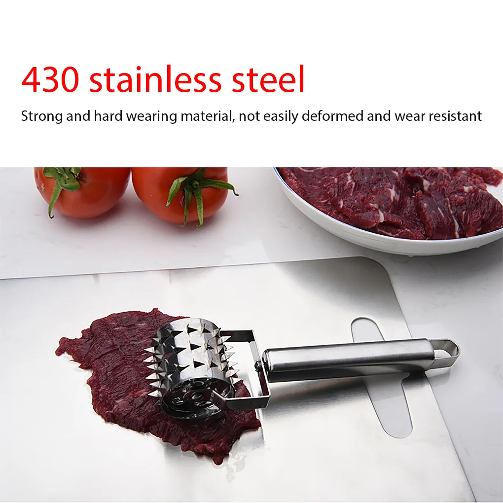Meat Tenderizer Roller Stainless Steel Rolling Hammer Needle Seasoning Stick Steak Chicken Pork Beef