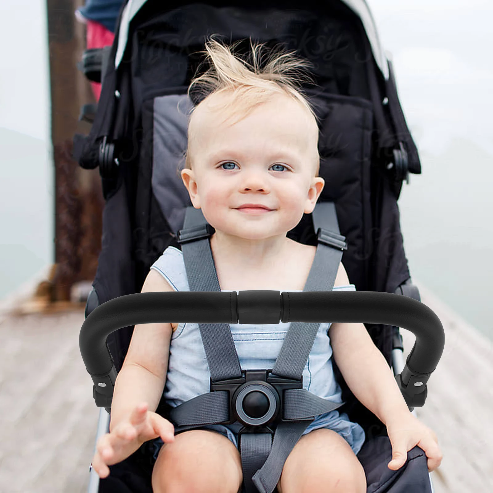 Kinderwagen-Stoßstangenstange, verstellbarer Winkel, Ersatzarmlehne, abnehmbarer Lenker, Querstange, Kinderwagenzubehör mit glattem Leder – Detail 6