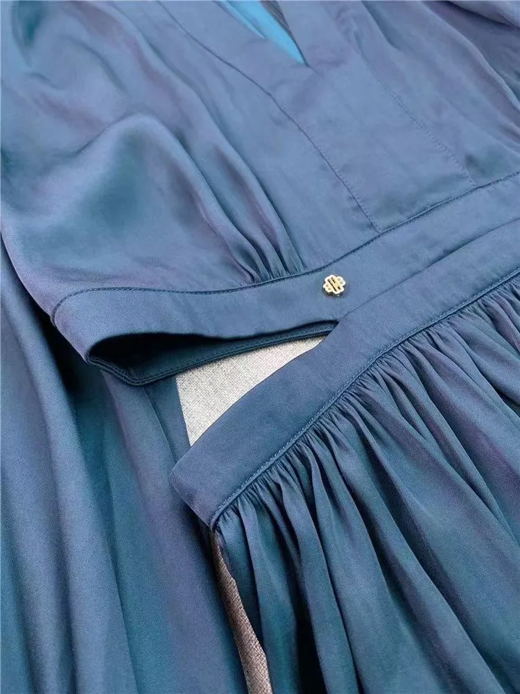

2023 Early Autumn New French Elegant Mini Dress Women Sexy Waist Hollow Out Lace-up Lantern Sleeve Pleated Slim Robes Ladies