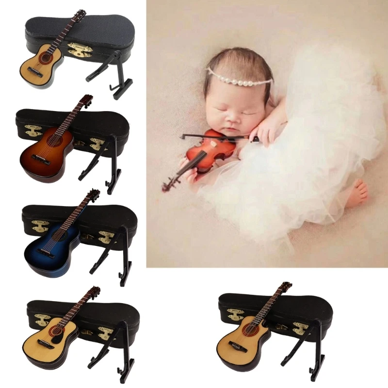 

Guitar Model Birthday Gift Wood Mini Instrument Decorations Newborn Photography Props Rustic Wood Guitar Ornament