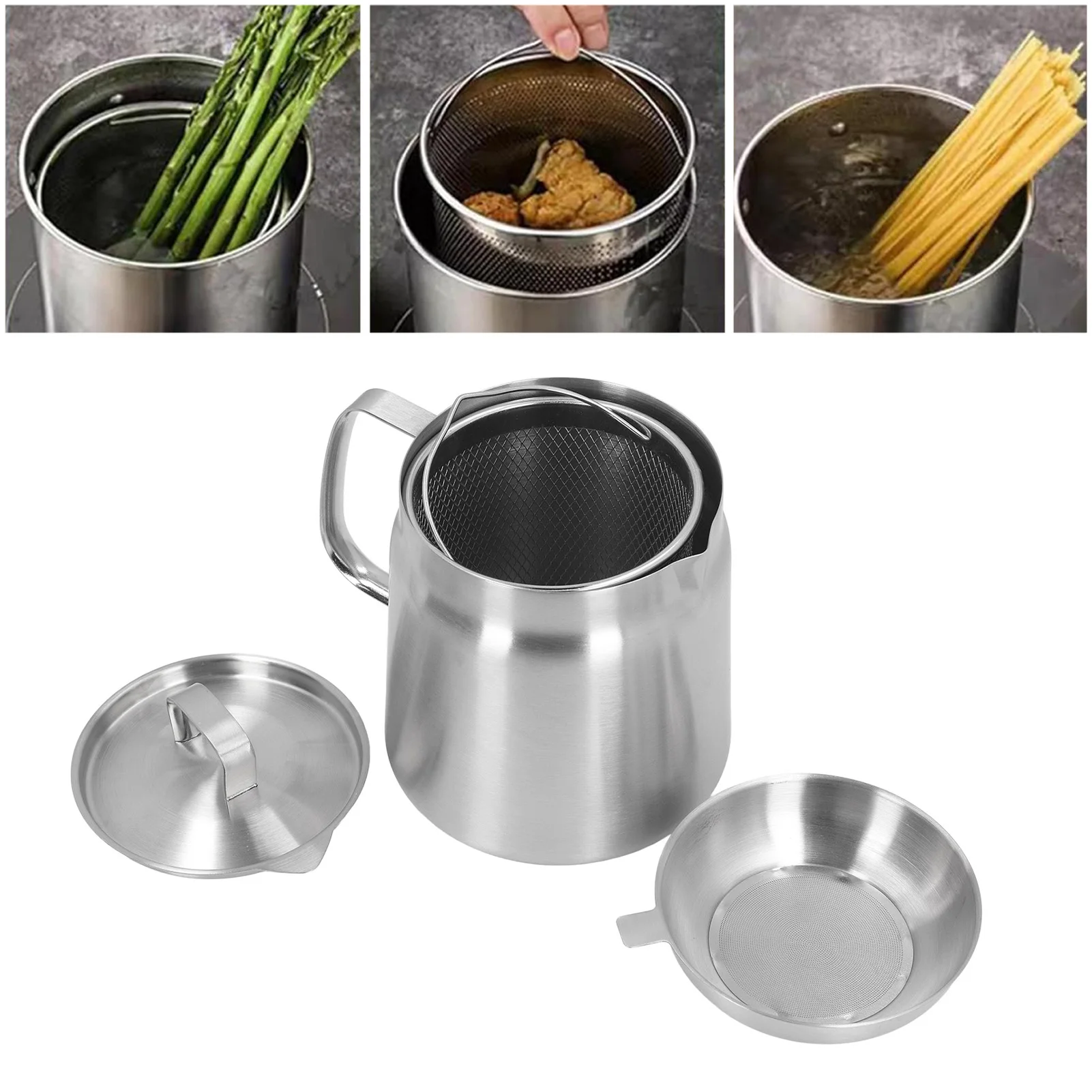 Grease Container Mesh Strainer Oil Storage Can Large Capacity Ergonomic Handle Multifunctional Frying Basket Home oil container