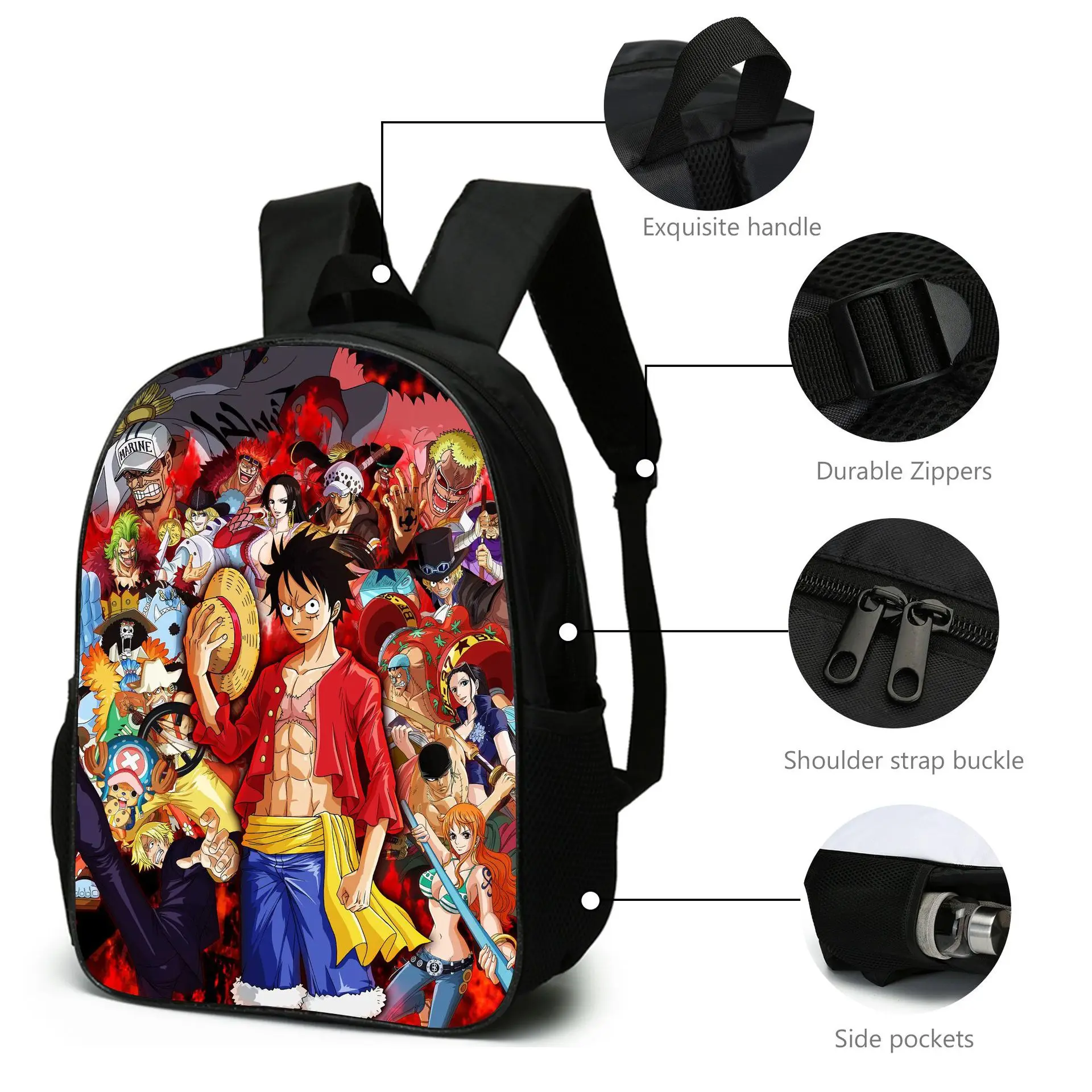  Set New Anime Bag One Piece Backpack Luffy Figures Kids School Bags Pen and Messenger