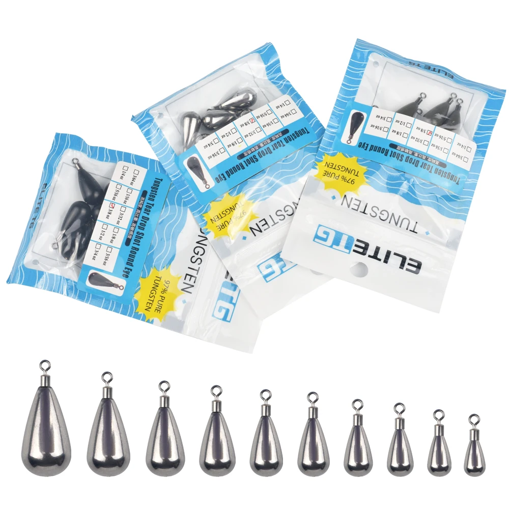 

Elite TG 10Pcs Tungsten Sinker Tear Drop Weights Lead-free 1.3g-21g Salmon Pike Fishing Accessories Texas/Carolina Rig Connector