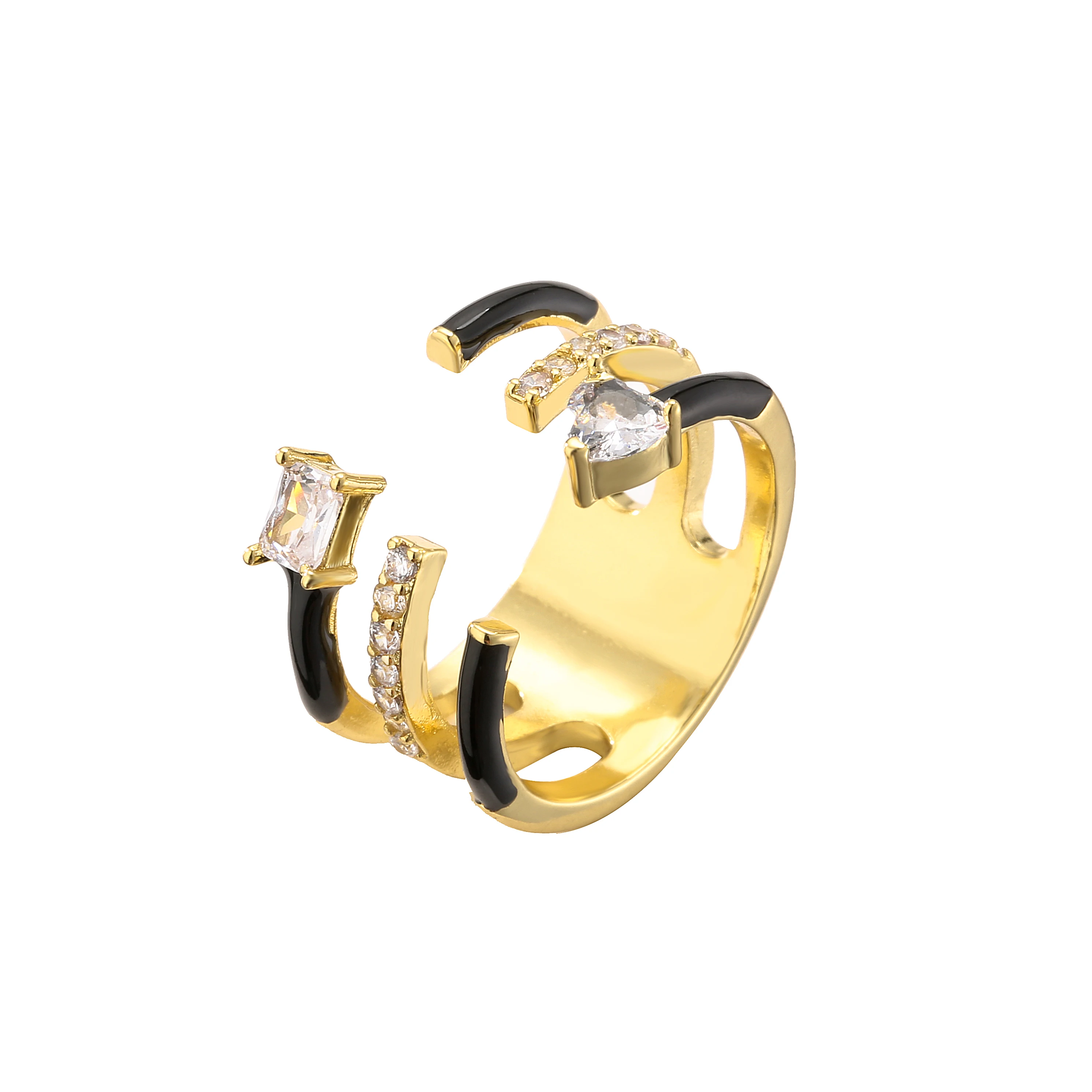 Geometric Zircon Popular Colorful Enamel Oil Drip Ring for Women Fashion Charm Open Finger