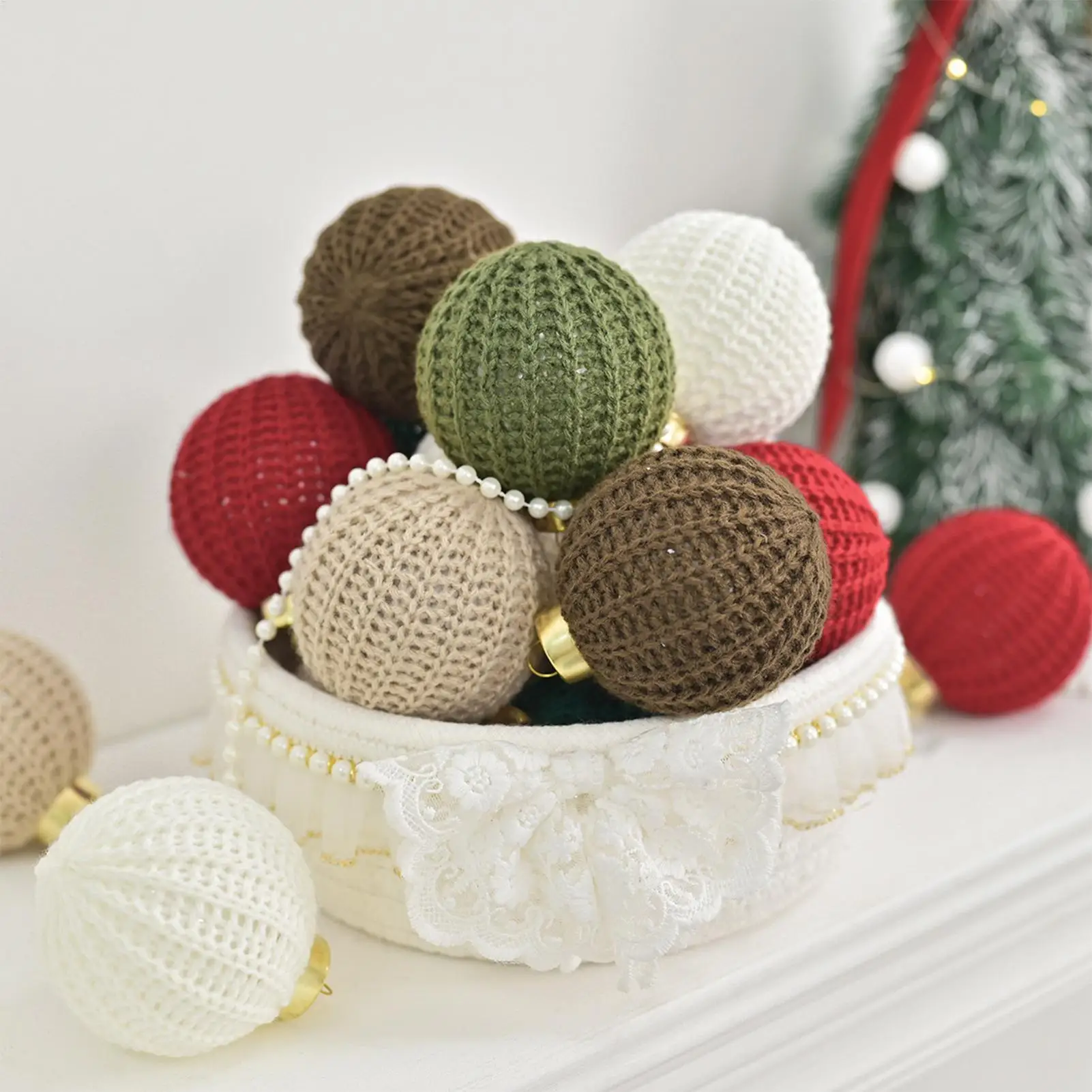 Christmas Tree Ornaments Crochet Table Centerpieces 12 Pieces Yarn Ball Pendant Decorations For Party Garland Wreath Living Room
