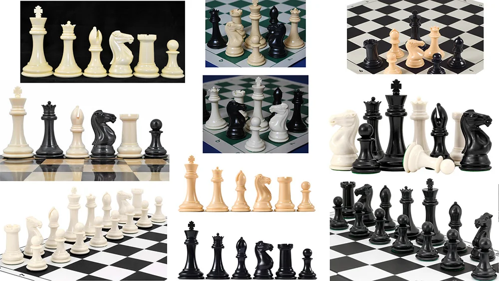 Weighted Chess Set King Tall 3.5 Inch Staunton Silver & Black Anodized Metal Fin