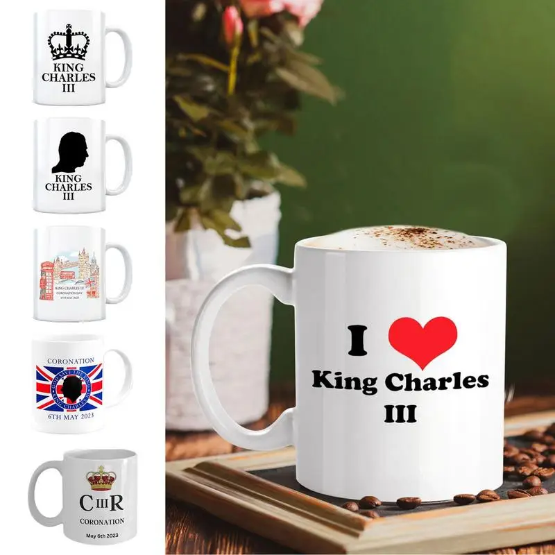 

350 мл креативная керамическая кружка King Charles III, керамические кофейные кружки с узором, чайная чашка, подарок для коллег, офиса и семьи
