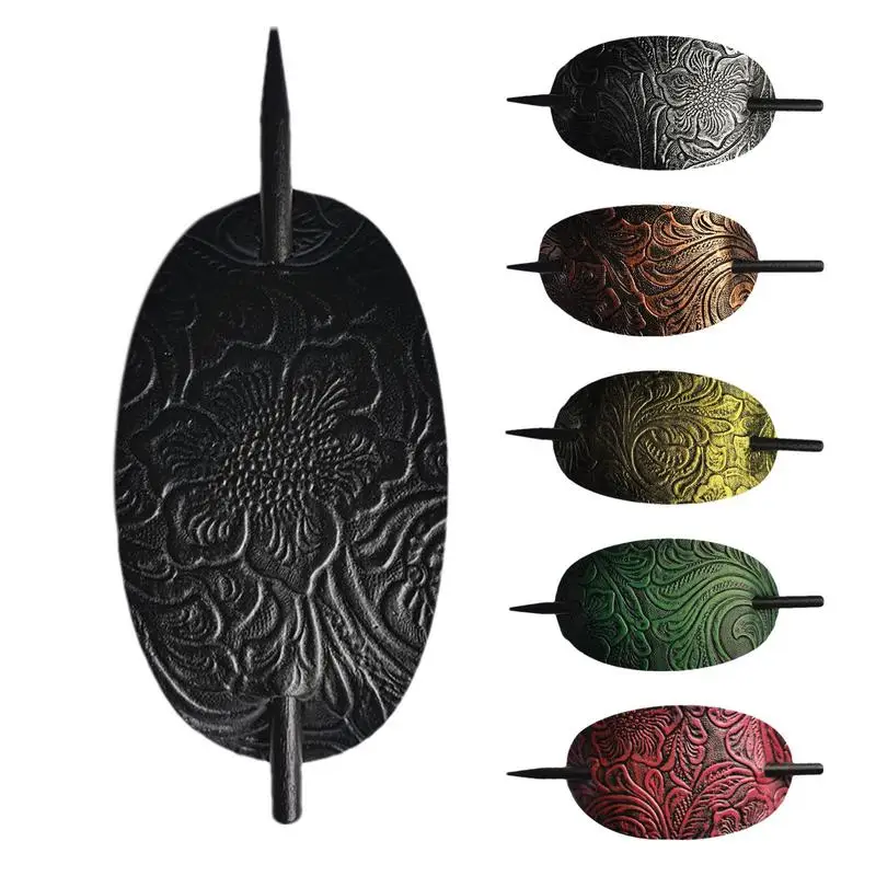 Leather Hair Barrette With Stick Faux Leather Hair Barrette Hair Tie Leather And Stick Hair Slide Ponytail Hair Accessories #W0