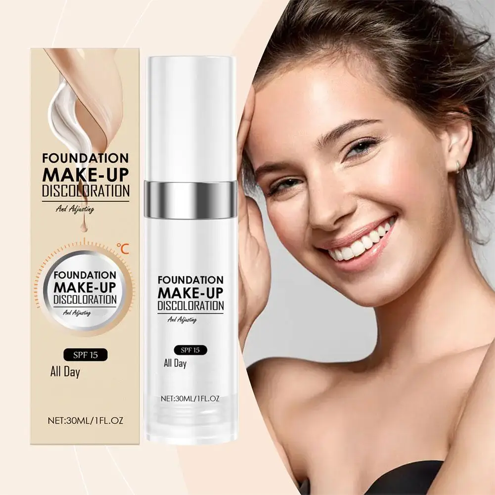 Temperature Change Liquid Foundation Skin Color Brightening Portable Liquid Concealer Long-Lasting Foundation Makeup 30ml