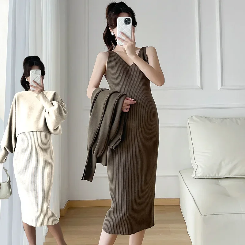 Winter Maternity Fashion Dress Set For Pregnant Women 2-piece Core Spun Wintermaternity Clothes Autumn/winter