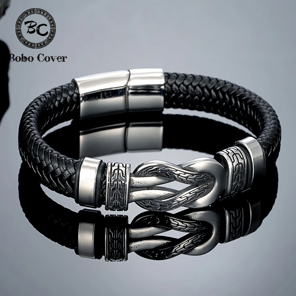 Vintage Infinity Symbol Leather Bracelet for Men - Stainless Steel Mobius Strip Handmade Bangle Male Charm Couple Jewelry Gifts 1