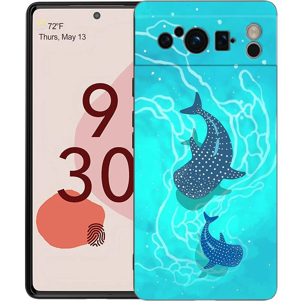 Ocean Whale Shark Swimming Soft Shockproof TPU Black Phone Case