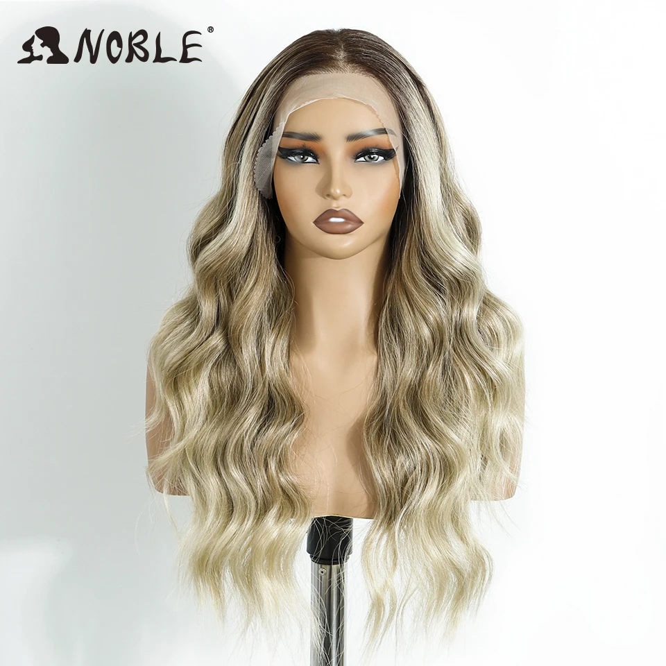 Noble Synthetic Lace Front Wig 13X4 Lace Front Wig Body Wavy Golden Wig For Women Lace Front Wig Ombre Blonde Cosplay Lace Wig