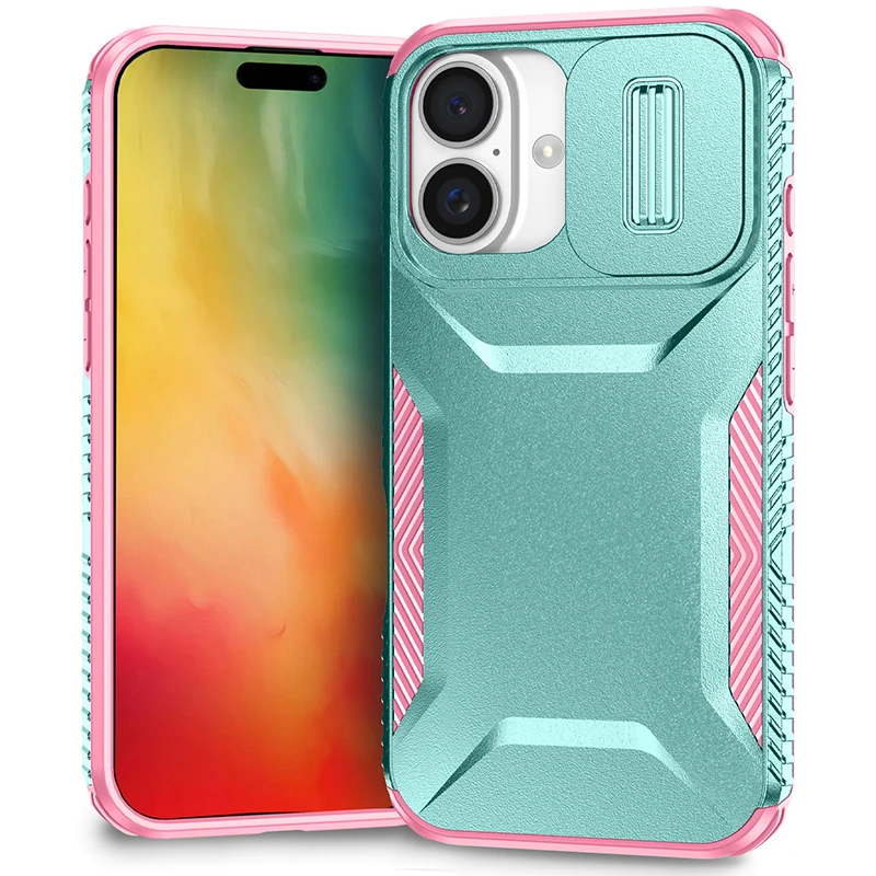 Shockproof Armor Case with Camera Lens Slide Protection and Hard Back Cover