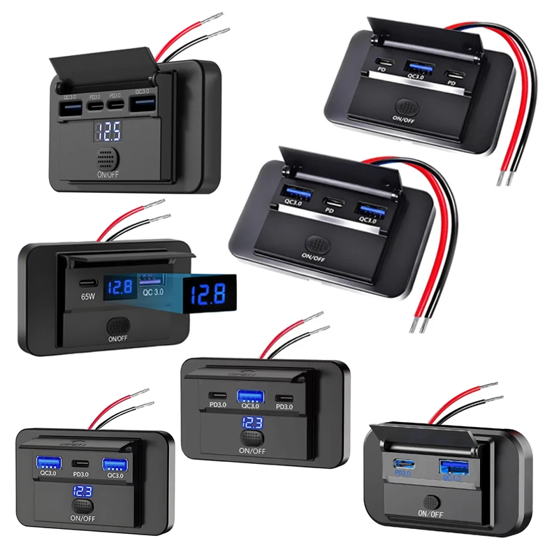 12V PD USB C 충전 어댑터 18W QC3.0 USB A & PD 타입 C 스위치형 전원 소켓 포트 (자동차, 선박, 보트, RV, 트럭, 버스용)