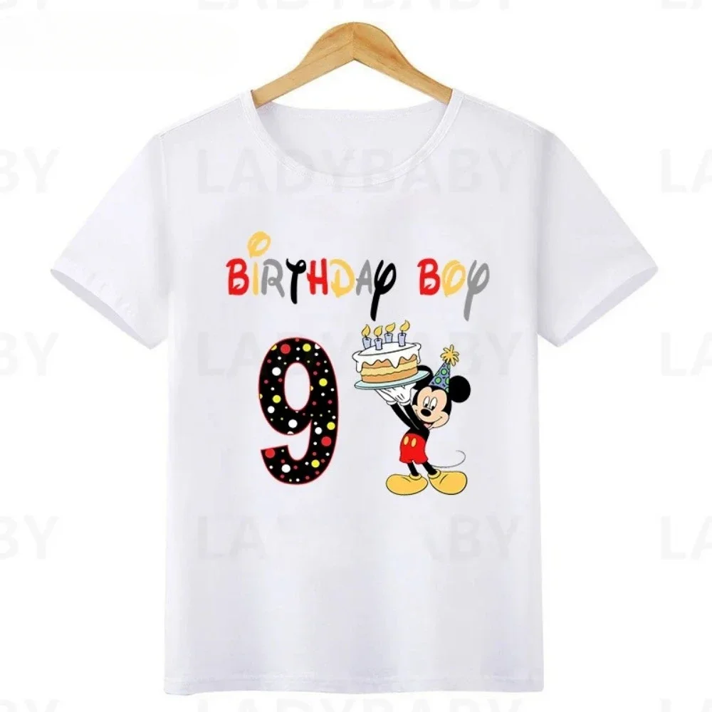 Disney Mickey Mouse Graphic Birthday Boy T Shirt Kids Clothes 1 2 3 4 5 6 7 8 9 10 Years Baby Boys Party T-Shirts Customize Tops 5