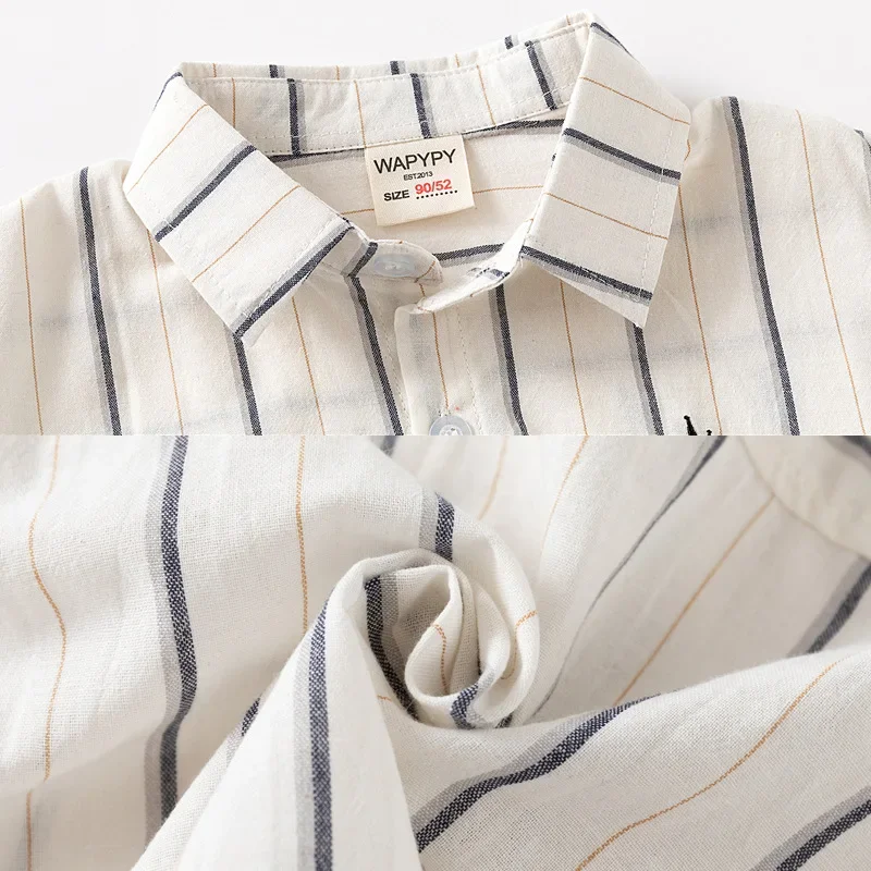 Boy's Short Sleeve Shirt Summer New Korean Children's Striped Embroidered Baby Loose Shirts Kids Costumes