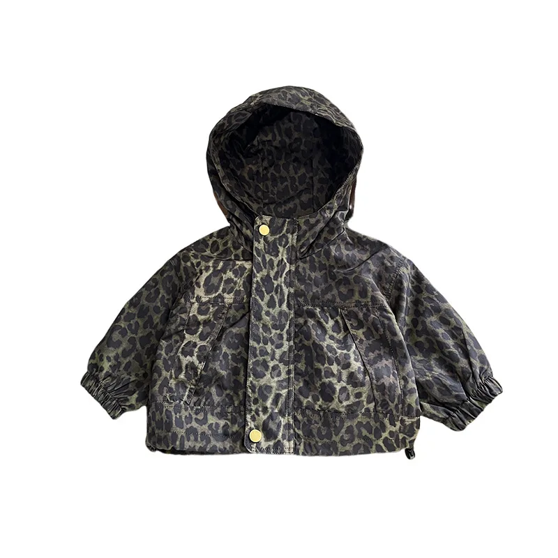 Autumn New Baby Long Sleeve Hooded Coat Cotton Infant Boys Versatile Casual Zipper Jacket Toddler Fashion Leopard Hoodie