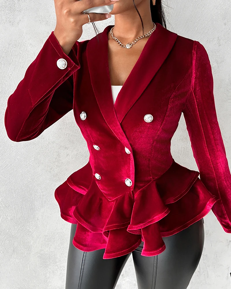 

Temperament Christmas Party Long Sleeved Velvet Ruffled Coat Top