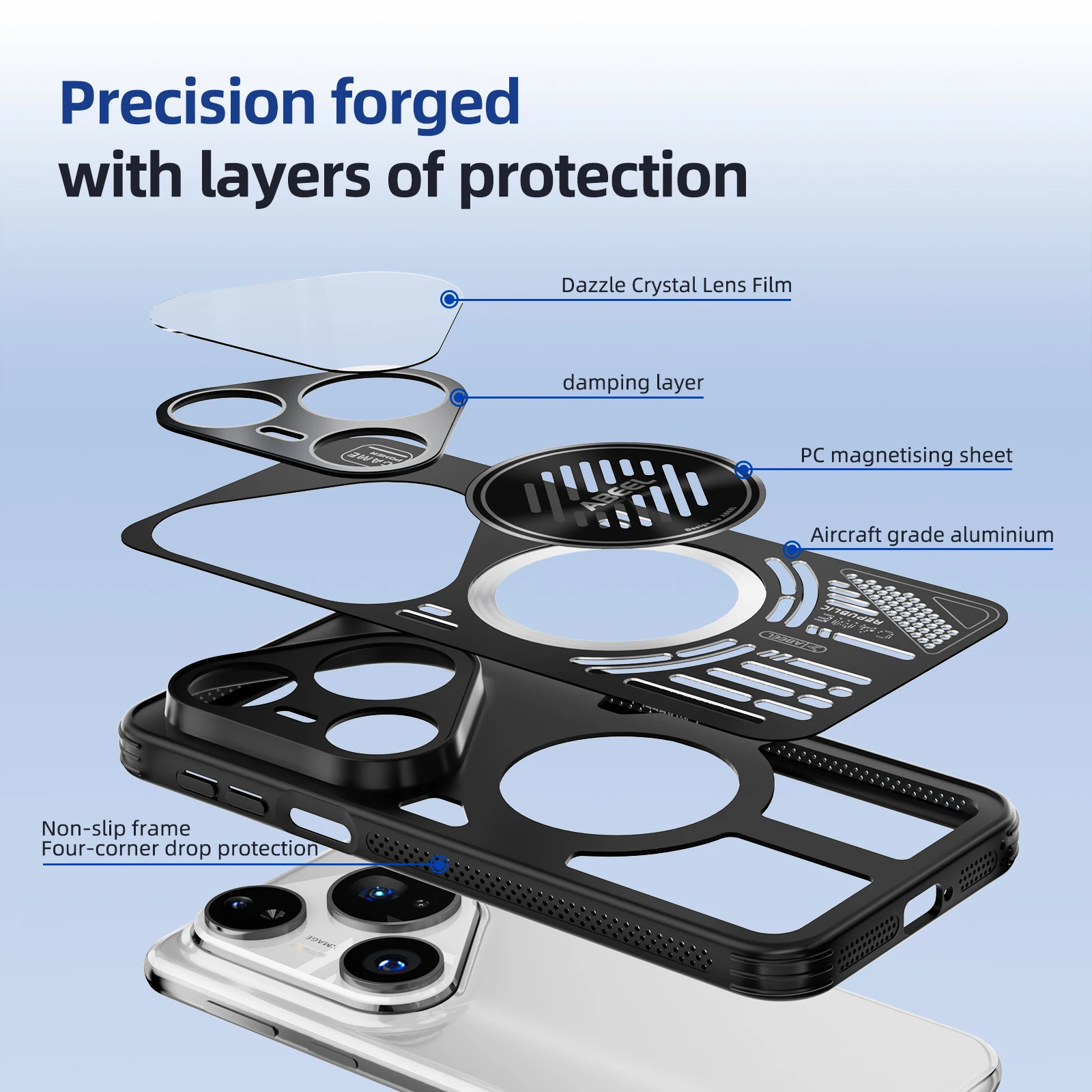 Premium Hard Metal Magnetic Wireless Charging Case with Heat Dissipation