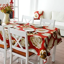 

Cotton Linen Tablecloths, Waterproof Table Covers Banana Leaves Red White Dining Table Coffee Table Deco