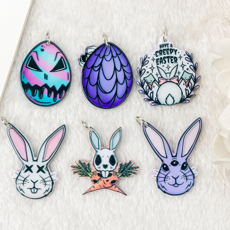 

6Pcs Creepy Pastel Goth Easter Charms Rabbit Eggs Earring Pendant Necklace DIY Making Accessories