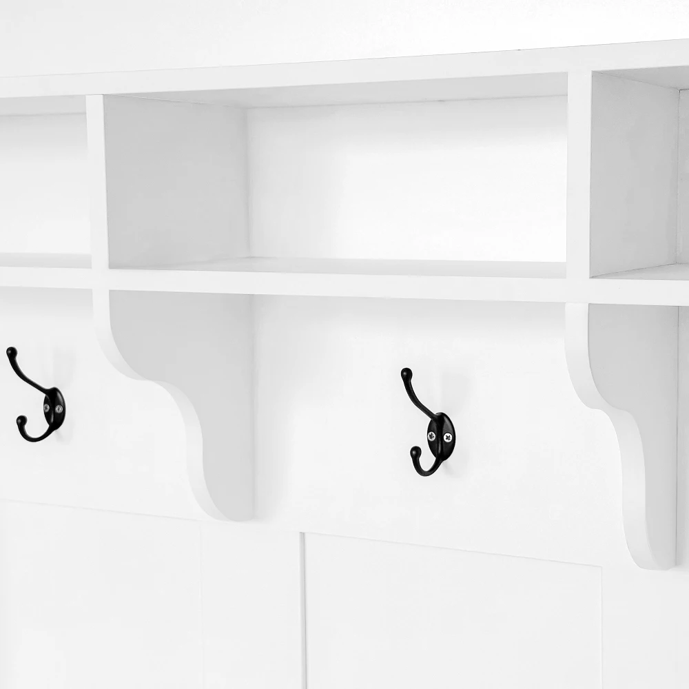 Freistehender Kleiderständer mit Schuhbank und 6 Dreifachhaken – platzsparend für den Flur, organisiert Mantel, Schuhe und Alltagsaccessoires – Detail 28
