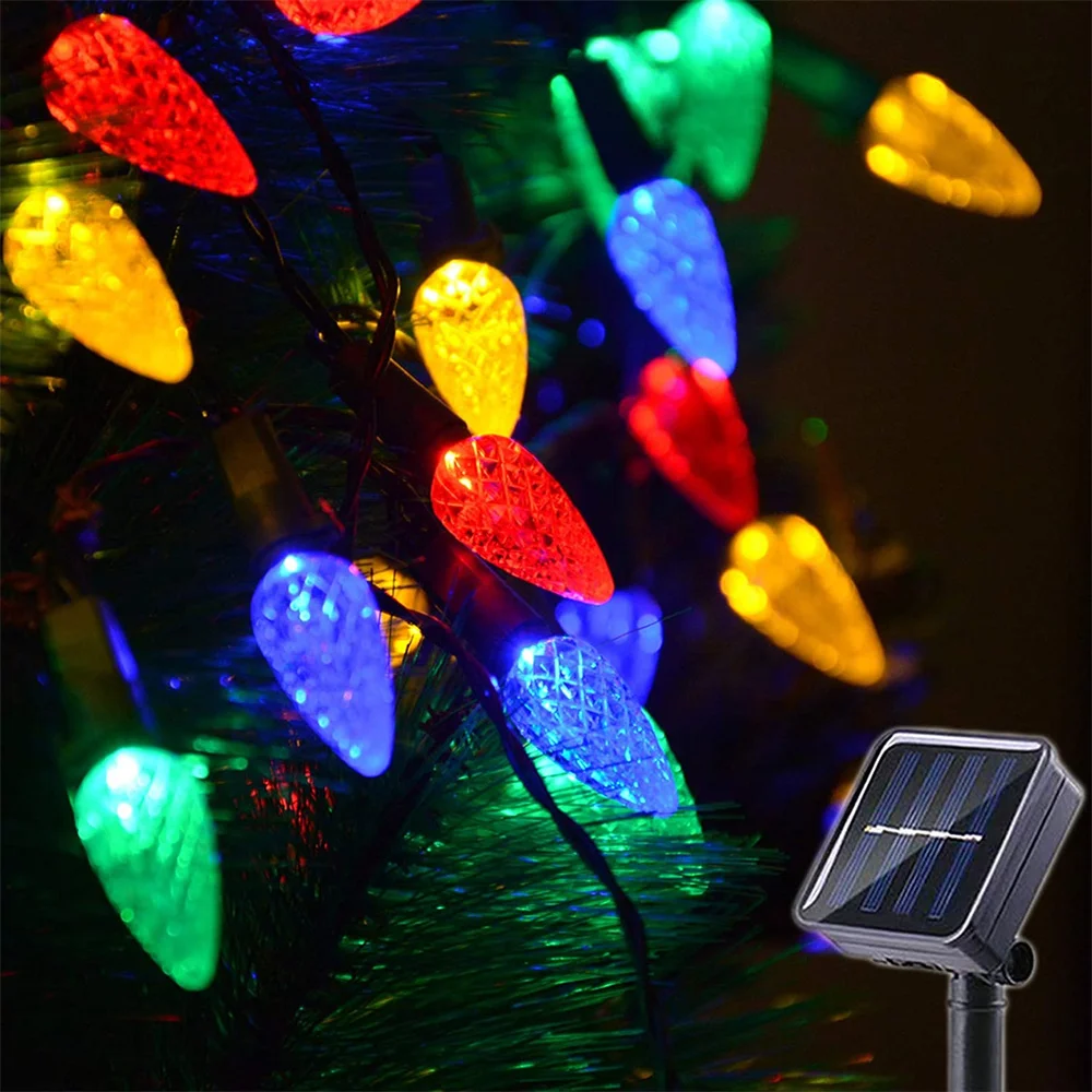 

Solar Christmas 5M 50 LED C6 Strawberry String Lights Outdoor Waterproof 8 Modes Strawberry Lights for Christmas Tree Holiday