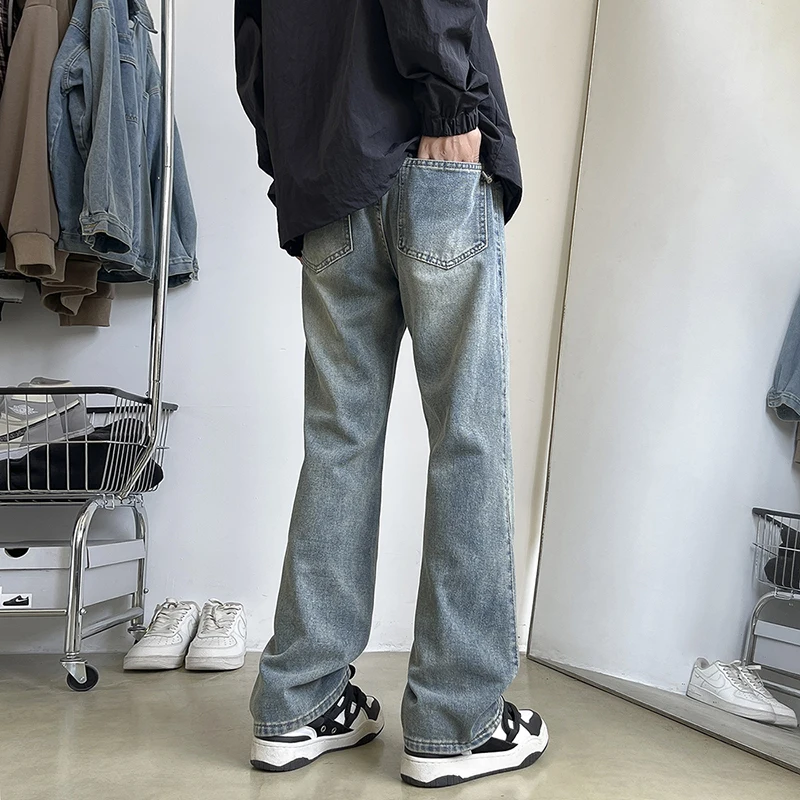 New Men's Patchwork Bootcut Jeans Elastic Waist Vintage Classic Blue Black Denim Trousers Fashion High Street Korean Male Pants 5