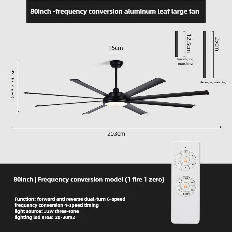 80 Inch Industrial Ceiling Fans With Lights Indoor/Outdoor Ceiling Fan with Remote Control Noiseless for Patio Porch Garage
