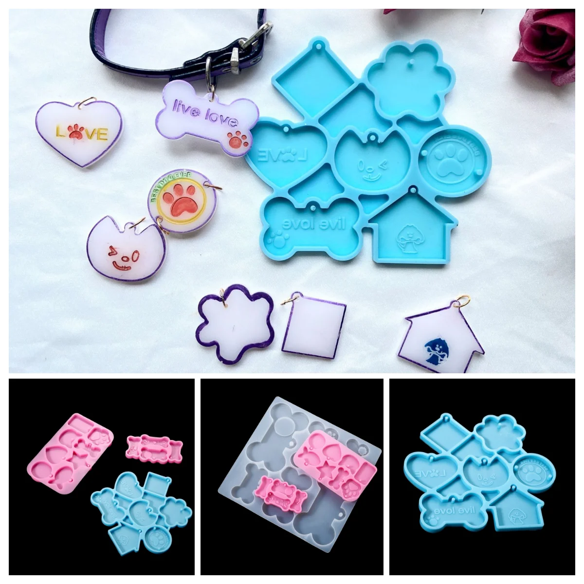 3-Piece Silicone Pet Tag Molds – For Resin DIY, Dog & Cat Collar Tags, Keychain Jewelry Making