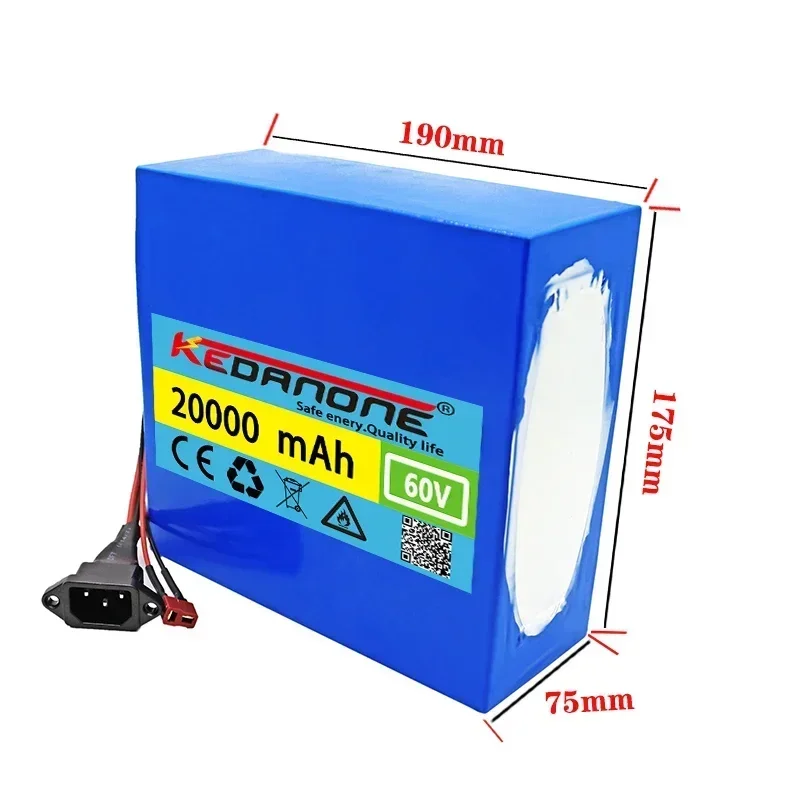 New 60V 20Ah 21700 Lithium Battery Pack 16S4P 1000W-3000W Electric Bike Motorcycle Scooter Battery +67.2V 3A Charger