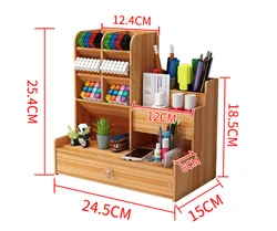 Wooden Desk Organizer with Drawer - Large Capacity Stationery Storage Box (Cherry wood)